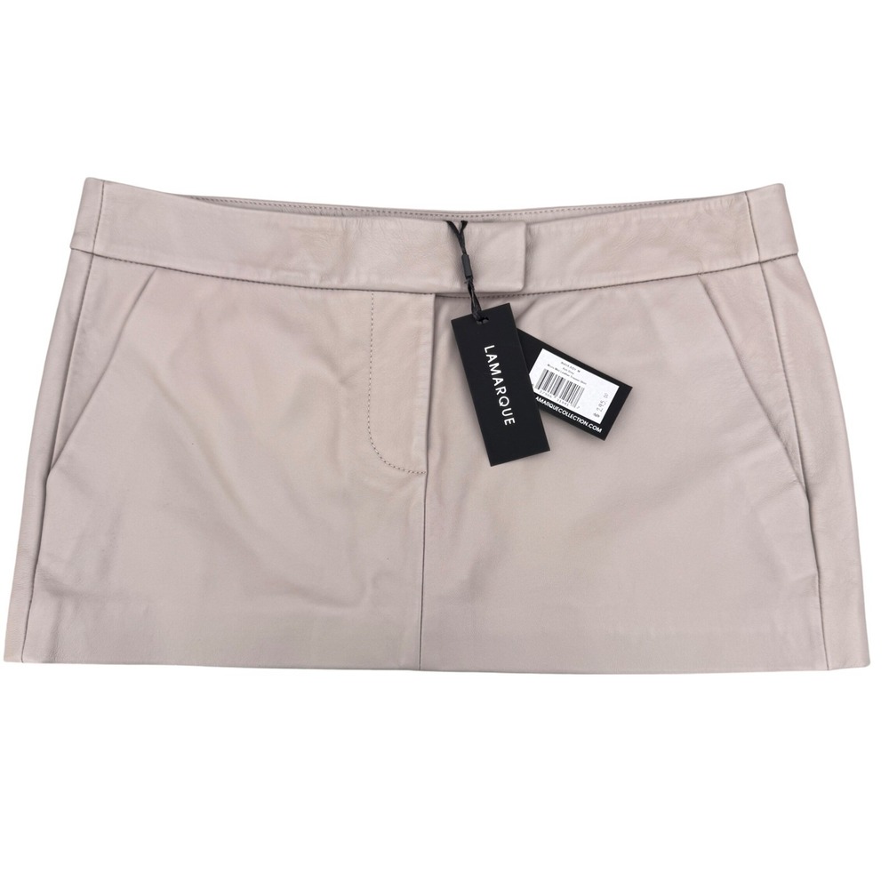 LAMARQUE Inaya Ash Grey Lamb Leather Micro Mini Trouser Skirt NWT Size Medium - Picture 2 of 9